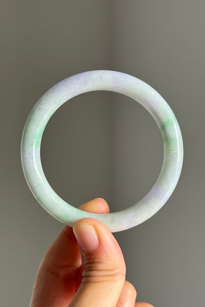 #0363 Pink Lavender Green Jade Bangle Size 54.3 (fits up to 56.3)