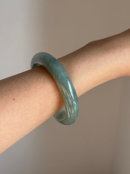 #0440 Icy Bluish Green Blue Water Jade Bangle Size 52.2