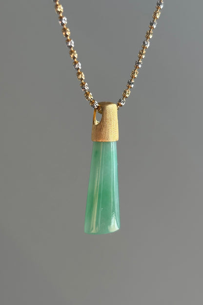 #P0458 "Wushi/Peace" Icy Lotus Green Jadeite Jade Peace 18K Yellow Gold Pendant