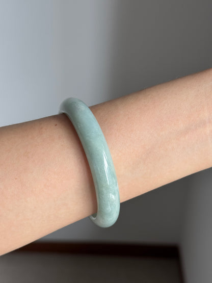 #0396 Icy Lotus Green Blue Golden Flecks Jade Bangle Size 59