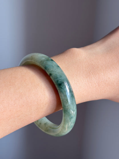 #0423 Icy Bluish Green Round Jade Bangle Size 54.1 (fits up to 55mm)