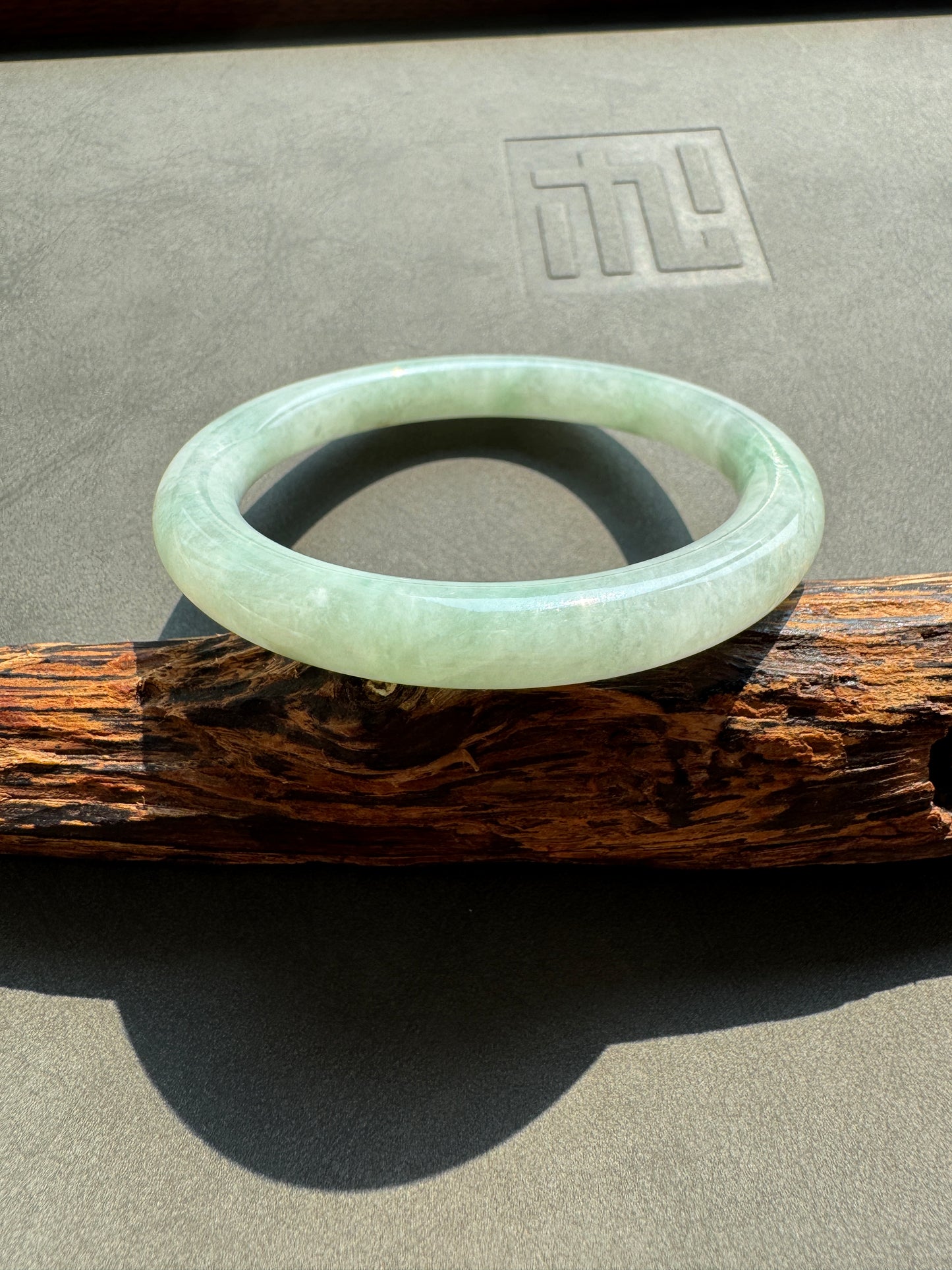 #0401 Icy Lotus Green Jade Bangle Size 53.4 (fits up to 55.4)