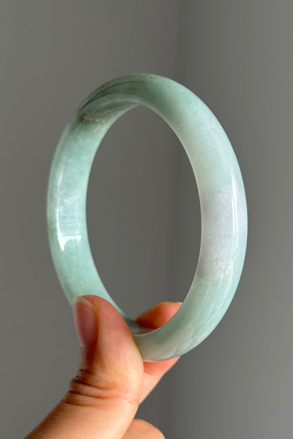 #0396 Icy Lotus Green Blue Golden Flecks Jade Bangle Size 59