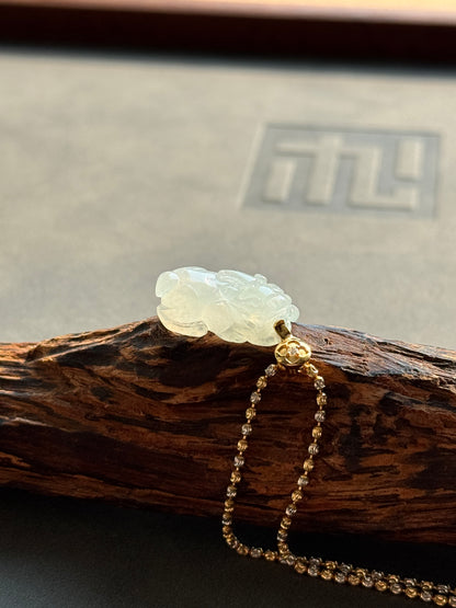 #P0531 "Pixiu" Icy Light Green Jadeite Jade 18K Yellow Gold Pendant