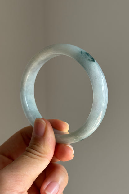 #0436 Icy Bluish Green Flower Jade Bangle Size 55