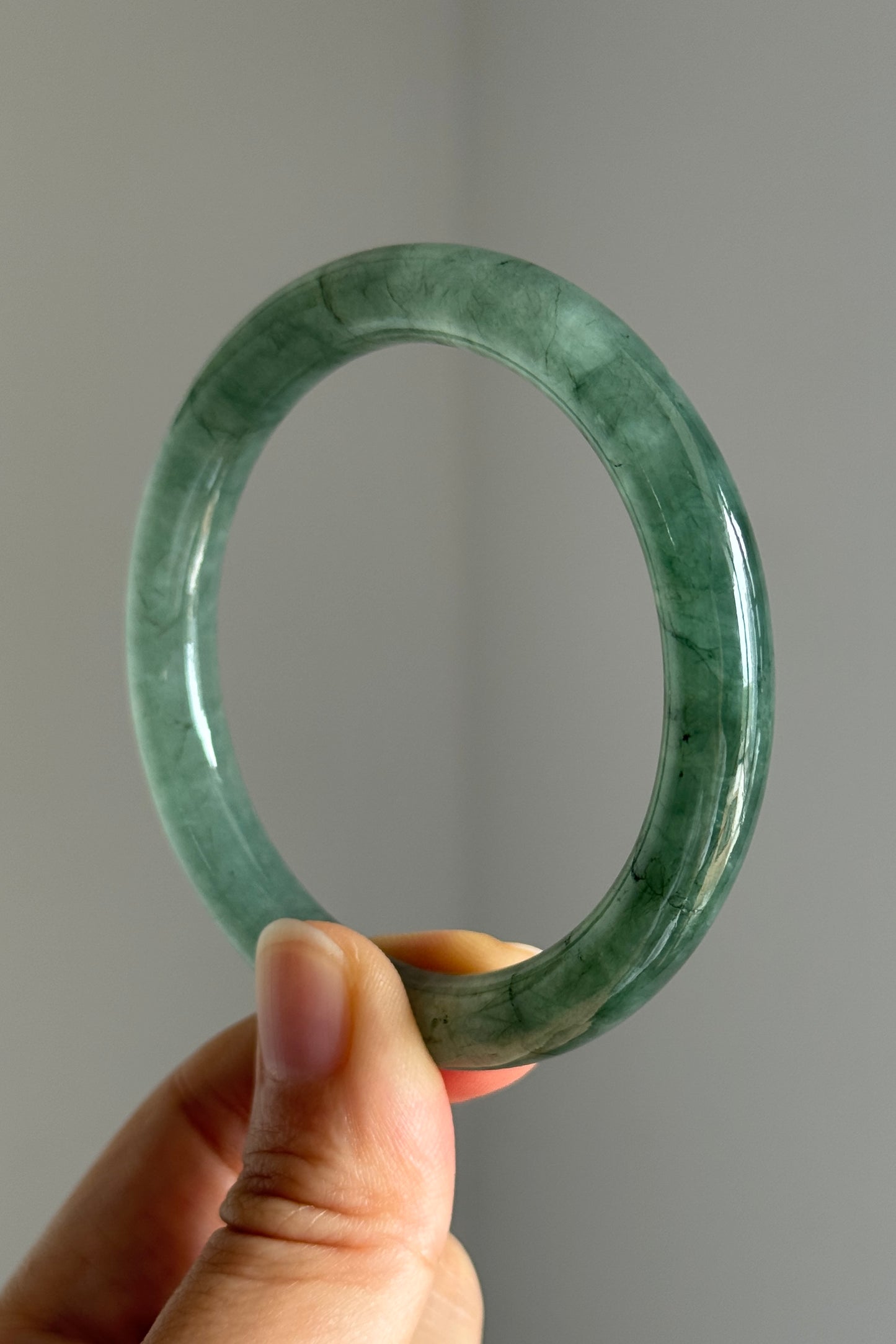 #0395 Highly Icy Olive Green Jade Bangle Size 52.6 (fits up to 54.6)