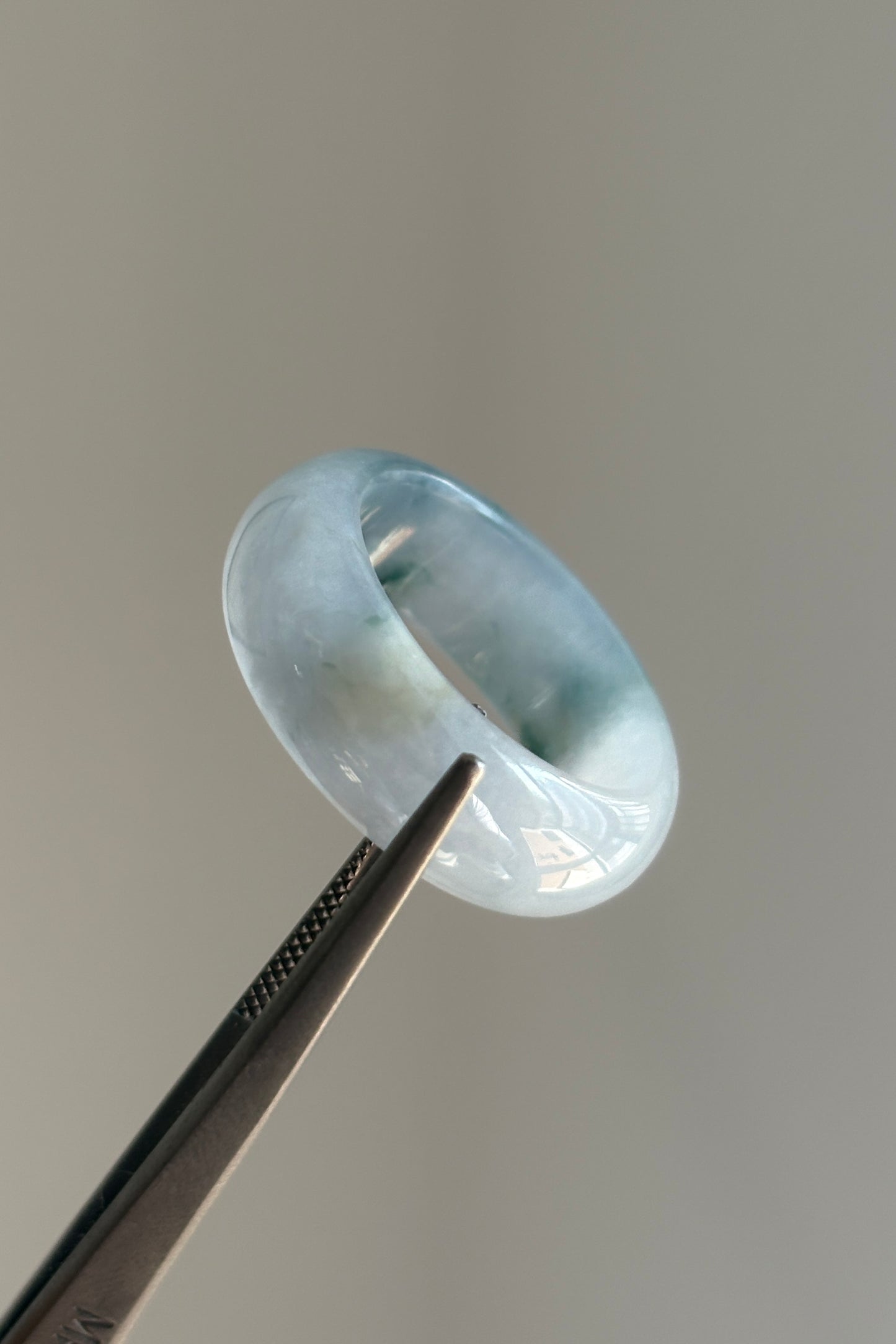 #R0618 "Monet" Icy Lavender Green Yellow Flower Jadeite Jade Band Ring Size 8