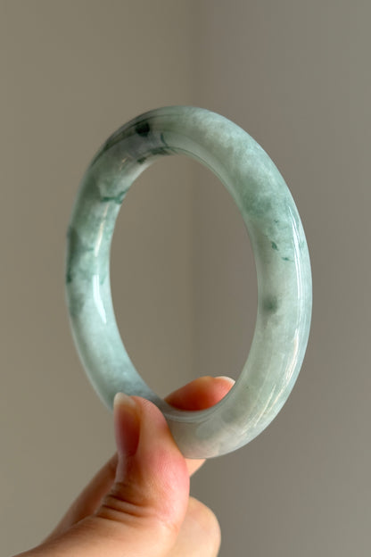 #0403 Icy Bluish Green Flower Jade Bangle Size 56.1 (fits up to 57.1)