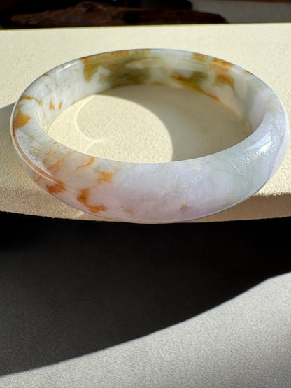#0298 "Camouflage" Pink Lavender Yellow Jade Bangle Size 55