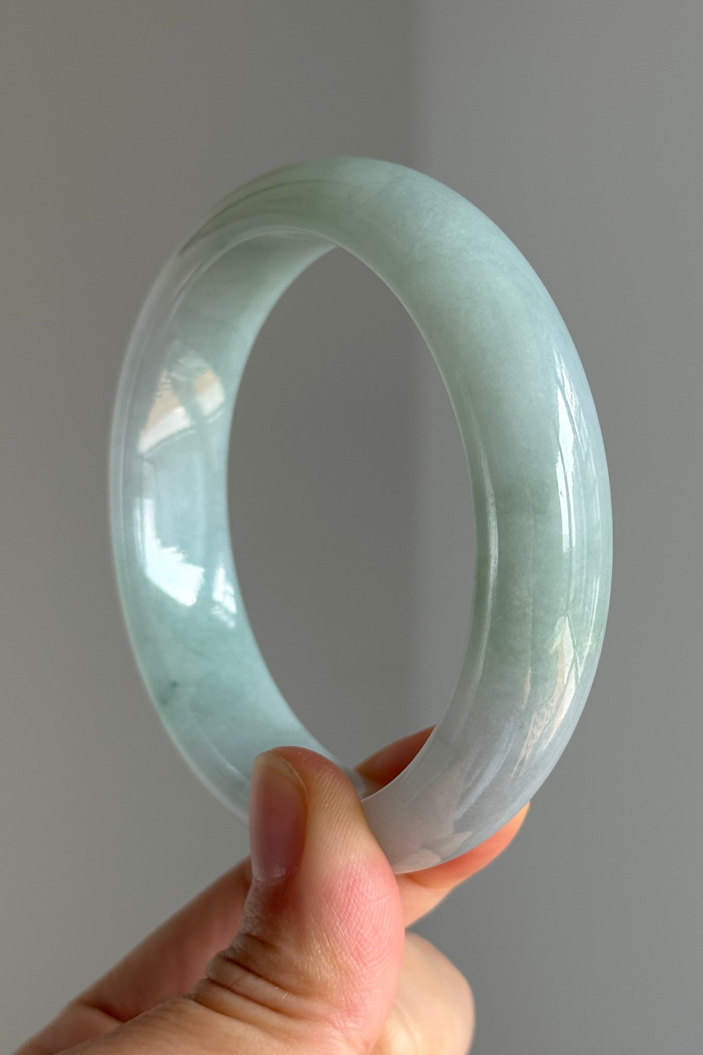 #0374 Icy Lotus Green Jade Bangle Size 57.2