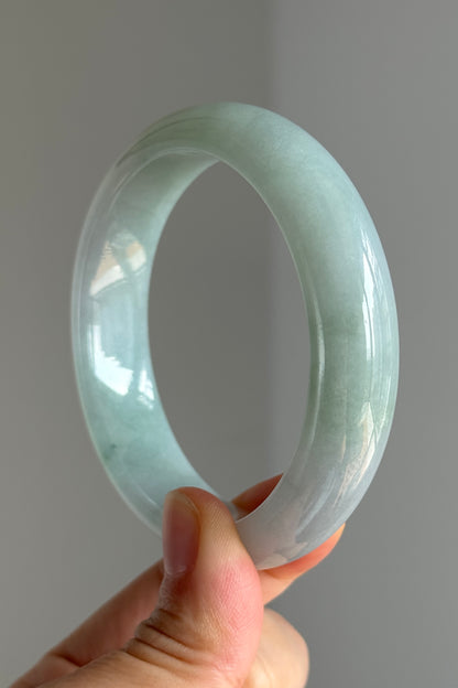 #0374 Icy Lotus Green Jade Bangle Size 57.2