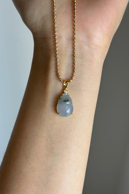 #P0514 "Hulu/Gourd" Icy Lavender Green Flower Jadeite Jade 18K Yellow Gold Pendant