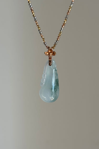 #P0487 "Fortune Melon" Icy Bluish Green Jadeite Jade 18K Rose Gold Pendant