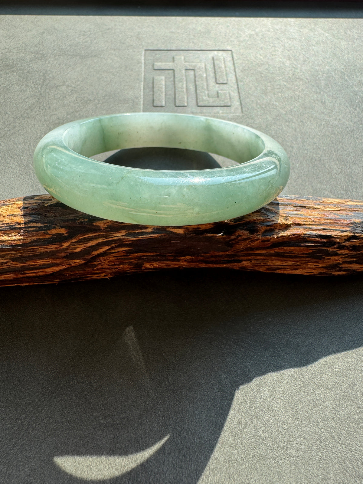 #0440 Icy Bluish Green Blue Water Jade Bangle Size 52.2