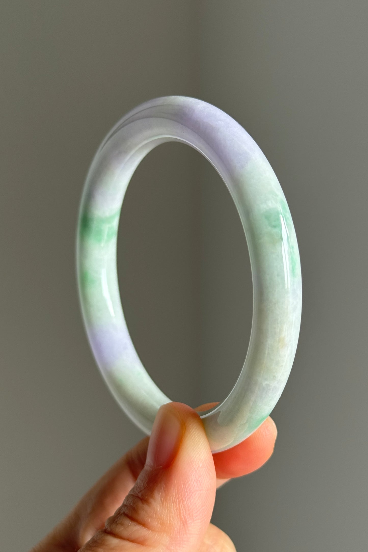 #0363 Pink Lavender Green Jade Bangle Size 54.3 (fits up to 56.3)