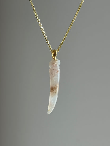 #P0553 "Dragon's Fang" Icy Red Pink Jadeite Jade 18K Yellow Gold Pendant