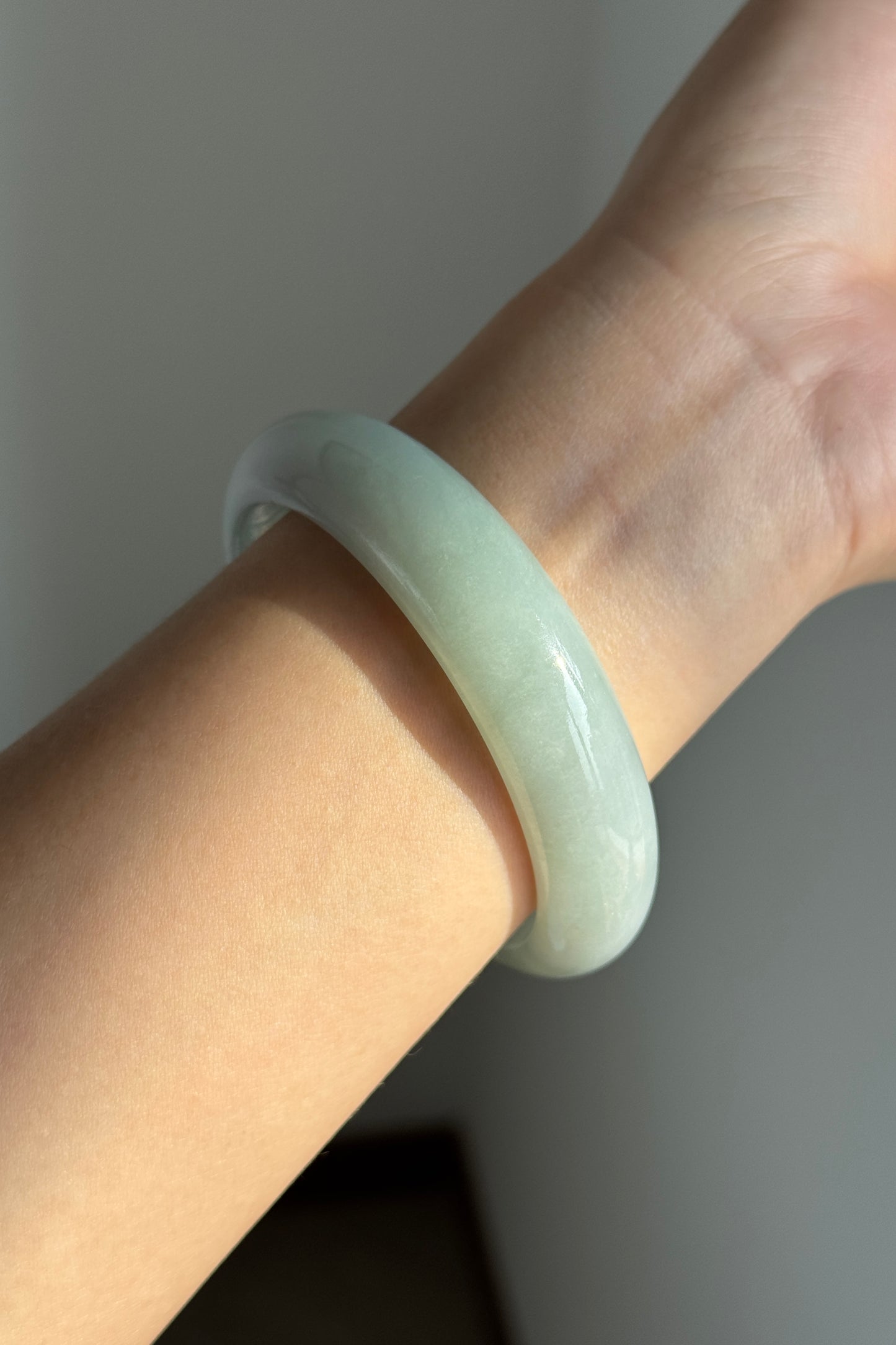 #0374 Icy Lotus Green Jade Bangle Size 57.2