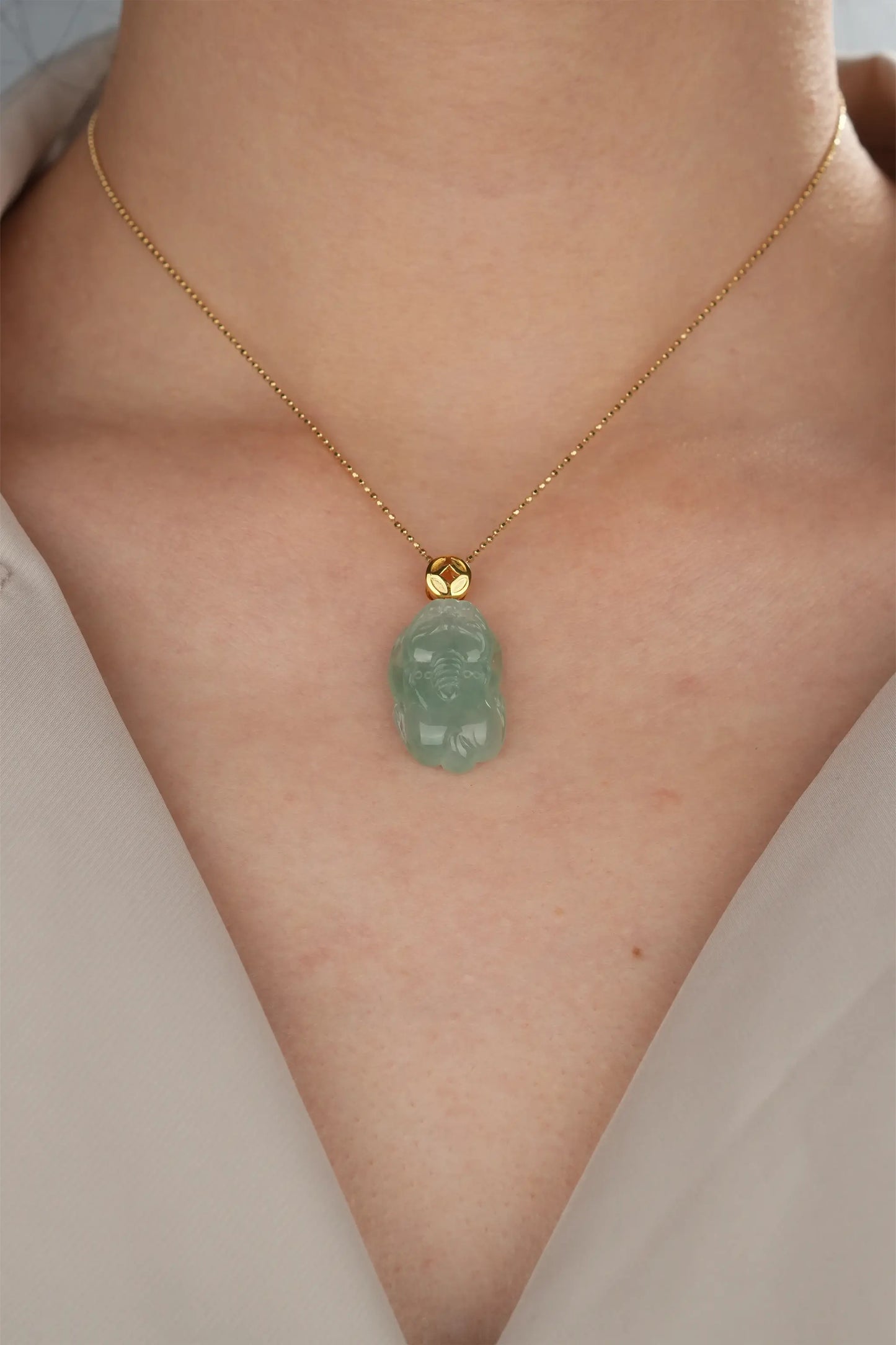 "Pixiu" Icy Apple Green Jadeite Jade 18K Yellow Gold Pendant