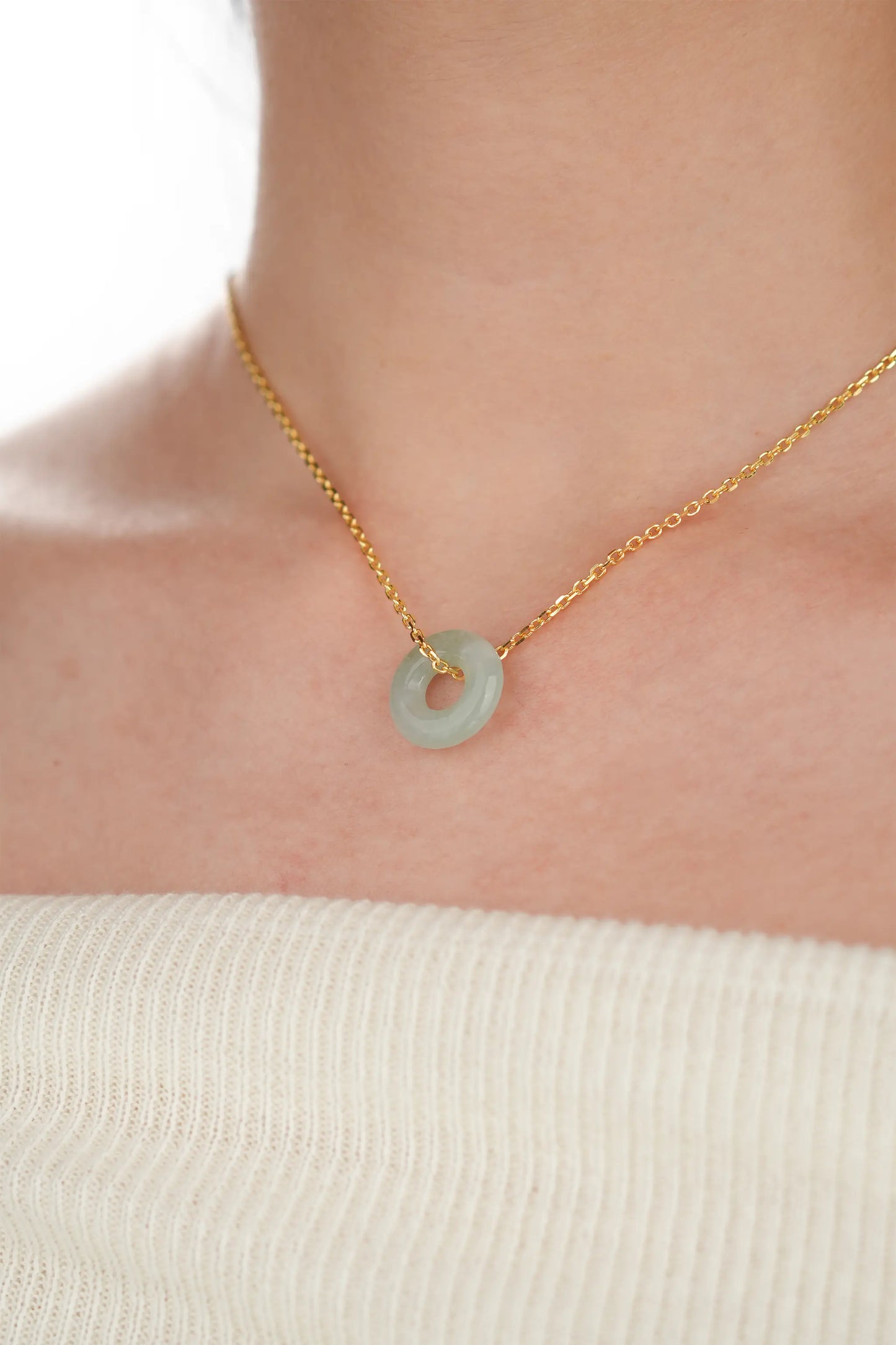 Icy Light Green Jadeite Jade Mini Donut Pendant Necklace