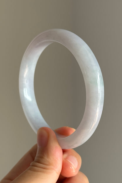 #0420 Icy Lavender Green Yellow Flower Jade Bangle Size 57.5