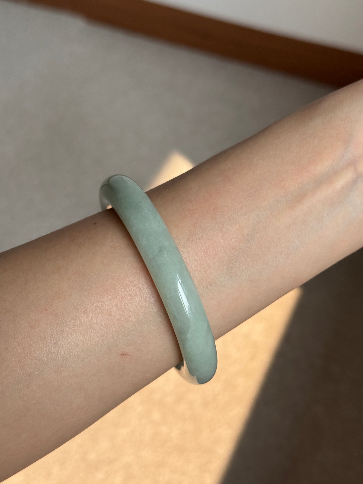 #0422 Icy Lotus Green Jade Bangle Size 56.3 (fits up to 57.3)