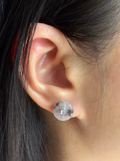 #E0301 "Bi" Highly Icy Ink Jadeite Jade 18K White Gold Earrings