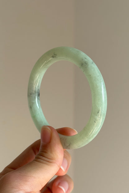 #0441 Icy Green Ink Round Jade Bangle Size 52.6 (fits up to 53.6)