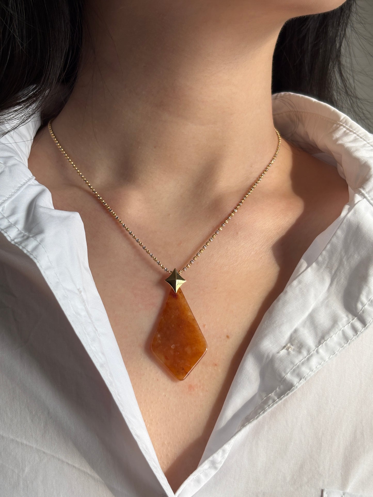 #P0521 "Wushi Shield" Icy Orangish Yellow Jadeite Jade Peace 18K Yellow Gold Pendant