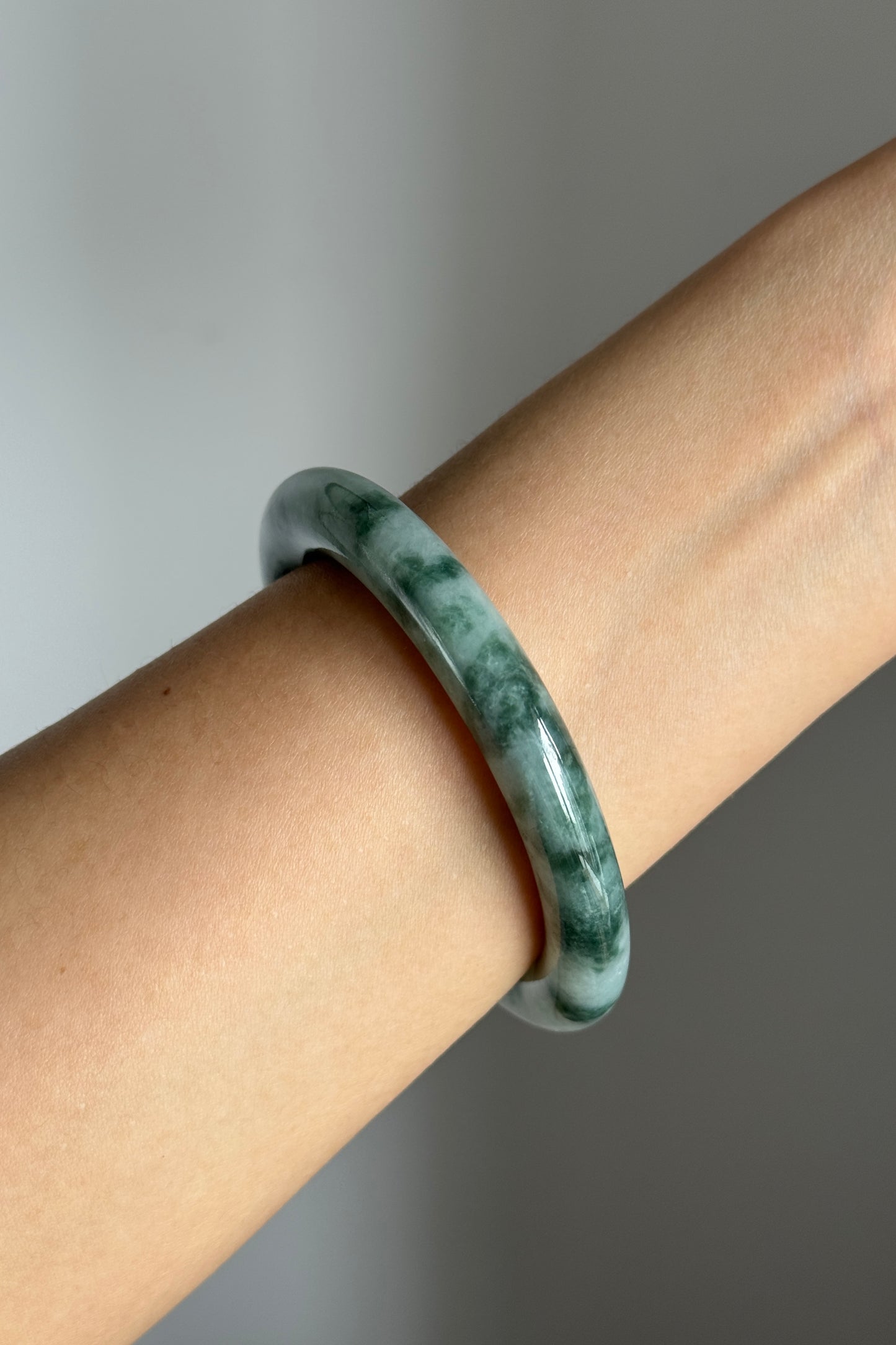 #0365 Icy Green Flower Jade Bangle Size 54.3 (fits up to 56)