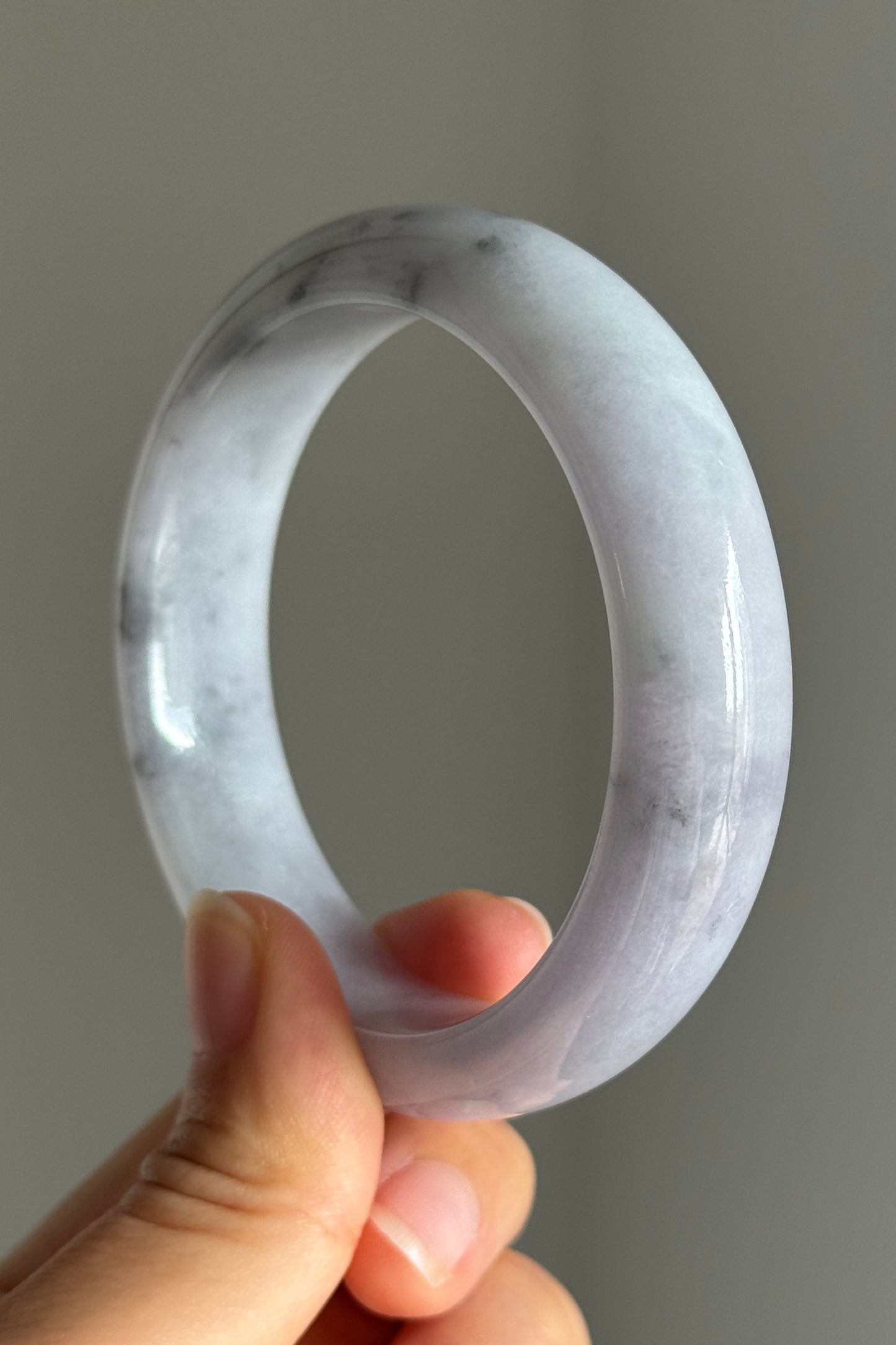 #0398 Icy Lavender Ink Flower Jade Bangle Size 57.2