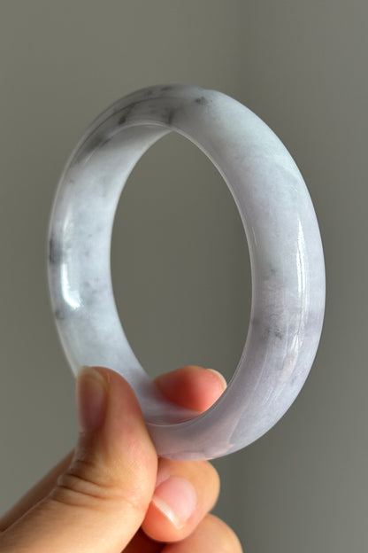 #0398 Icy Lavender Ink Flower Jade Bangle Size 57.2