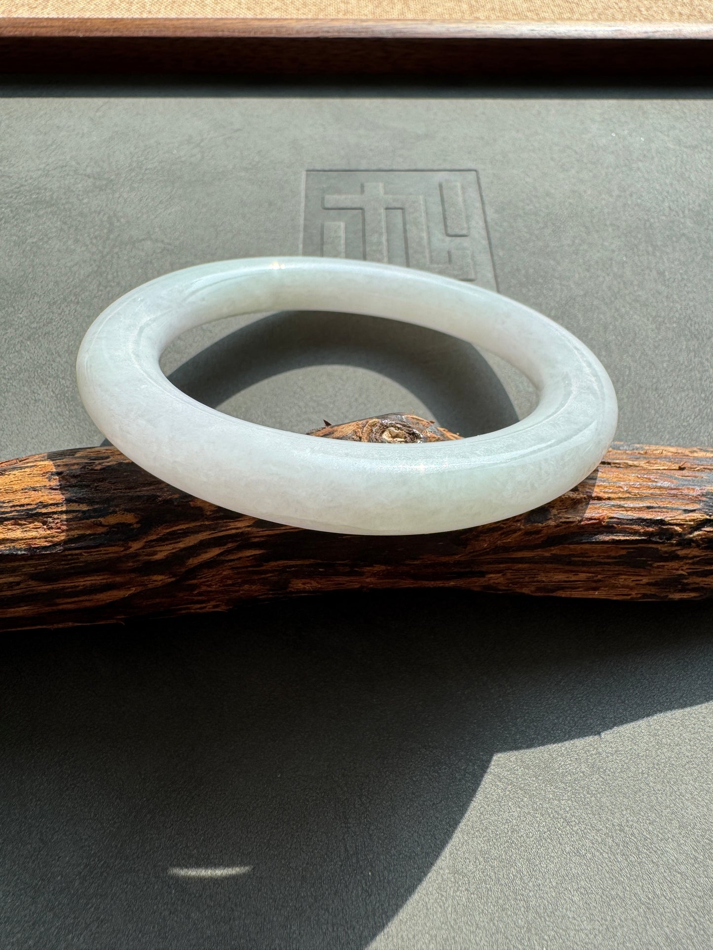 #0357 Icy White Light Lavender and Green Jade Bangle Size 53.8 (fits up to 55.5)