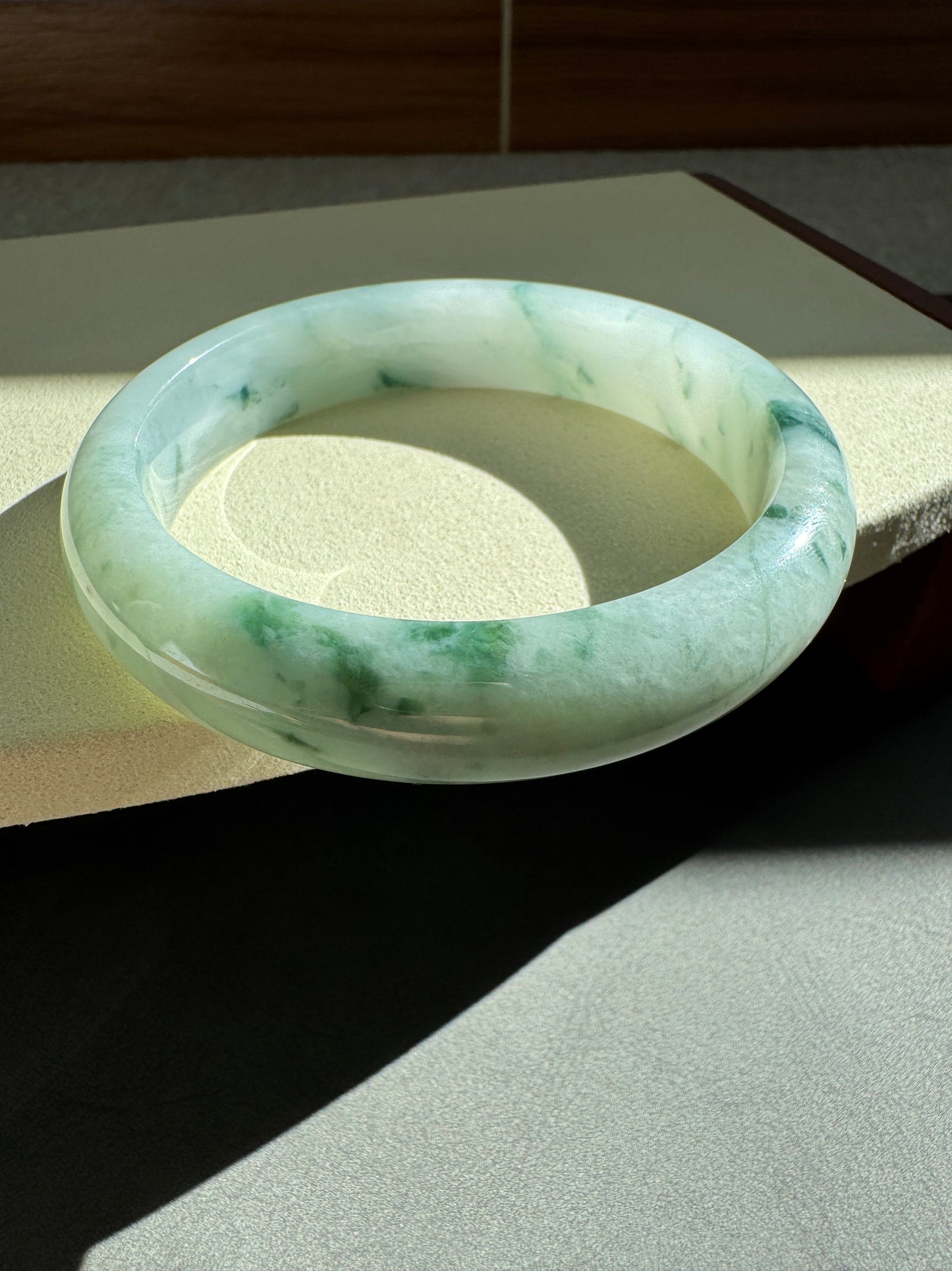 #0286 Icy Green Flower Jade Bangle Size 57.5