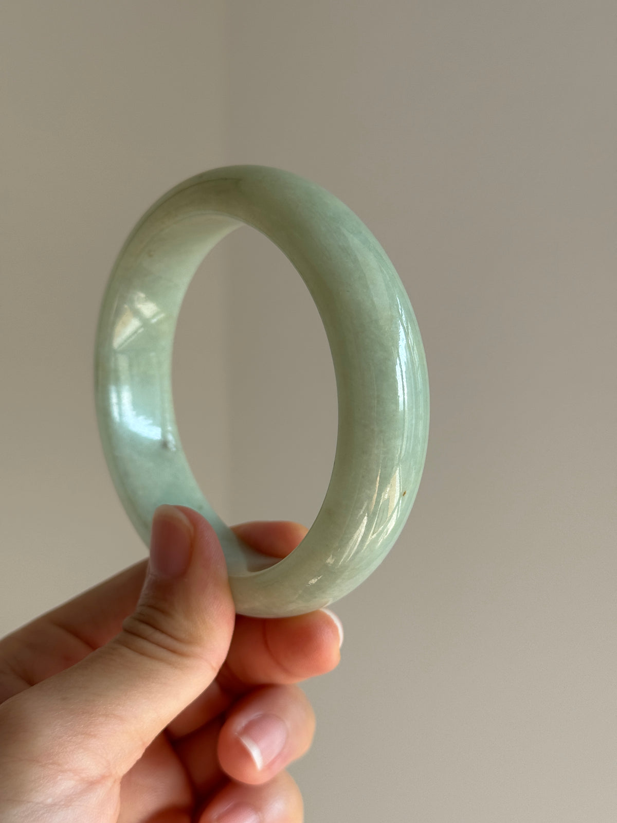 #0439 Yellowish Green Flower Jade Bangle Size 62.3