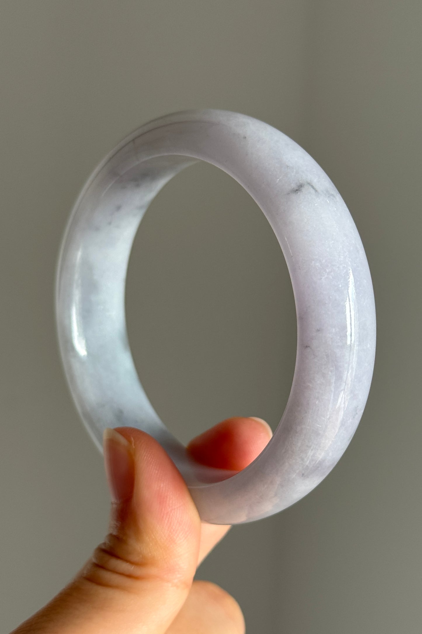 #0398 Icy Lavender Ink Flower Jade Bangle Size 57.2