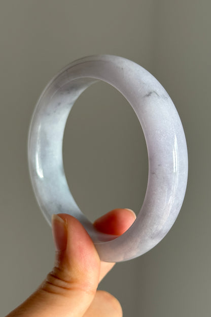 #0398 Icy Lavender Ink Flower Jade Bangle Size 57.2