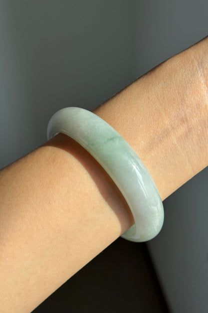 #0374 Icy Lotus Green Jade Bangle Size 57.2