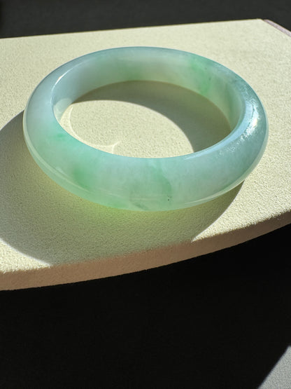 #0303 Icy Bright Green Olive Green White Jade Bangle Size 55.3