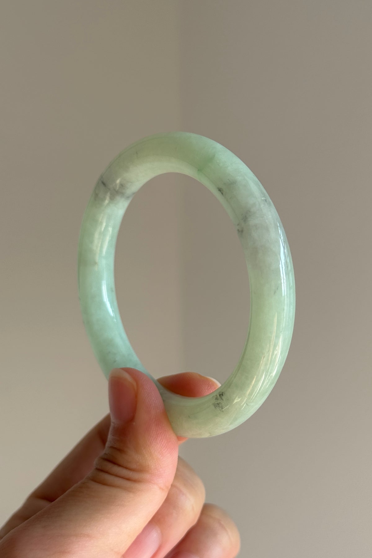 #0441 Icy Green Ink Round Jade Bangle Size 52.6 (fits up to 53.6)