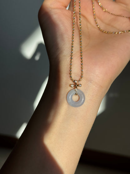 #P0557 "Bi" Icy Lavender Jadeite Jade Donut 18K Yellow Gold Pendant