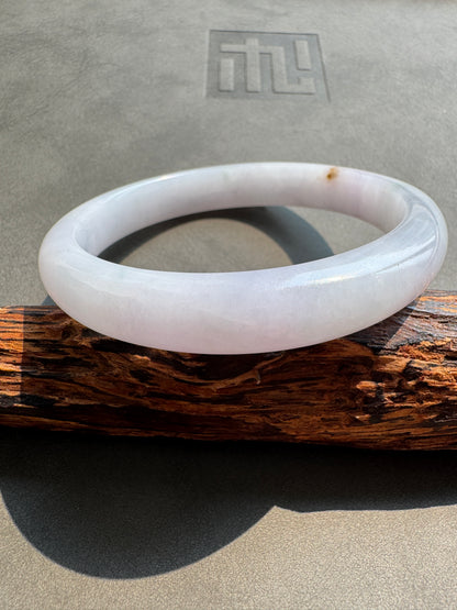 #0420 Icy Lavender Green Yellow Flower Jade Bangle Size 57.5