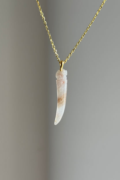 #P0553 "Dragon's Fang" Icy Red Pink Jadeite Jade 18K Yellow Gold Pendant