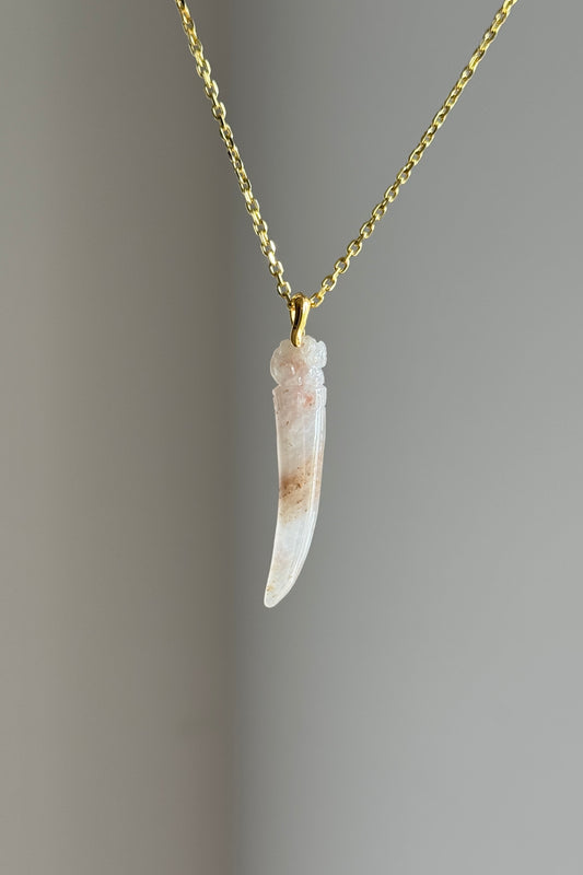 #P0553 "Dragon's Fang" Icy Red Pink Jadeite Jade 18K Yellow Gold Pendant