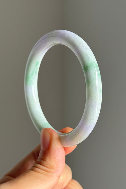 #0363 Pink Lavender Green Jade Bangle Size 54.3 (fits up to 56.3)