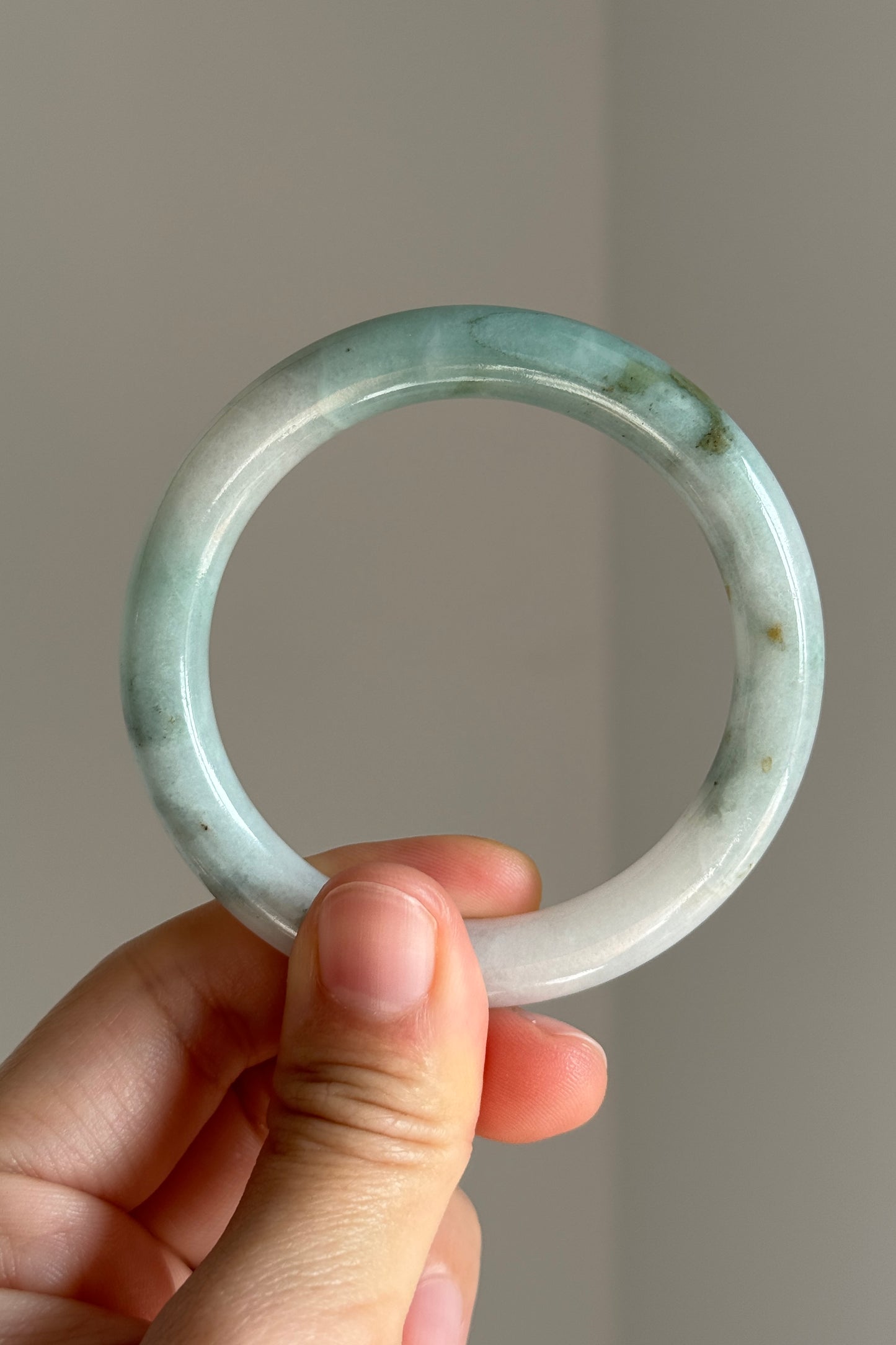 #0359 Lotus Green White Jade Bangle Size 51.2 (fits up to 53)