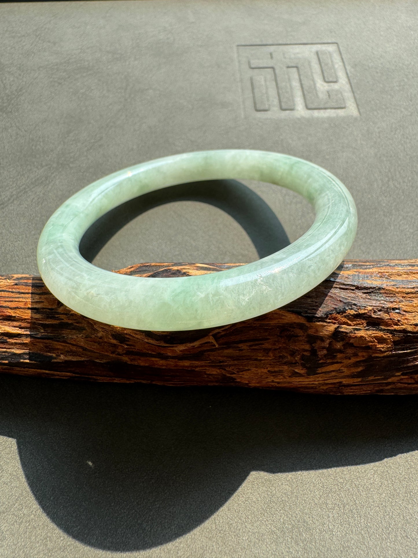 #0401 Icy Lotus Green Jade Bangle Size 53.4 (fits up to 55.4)