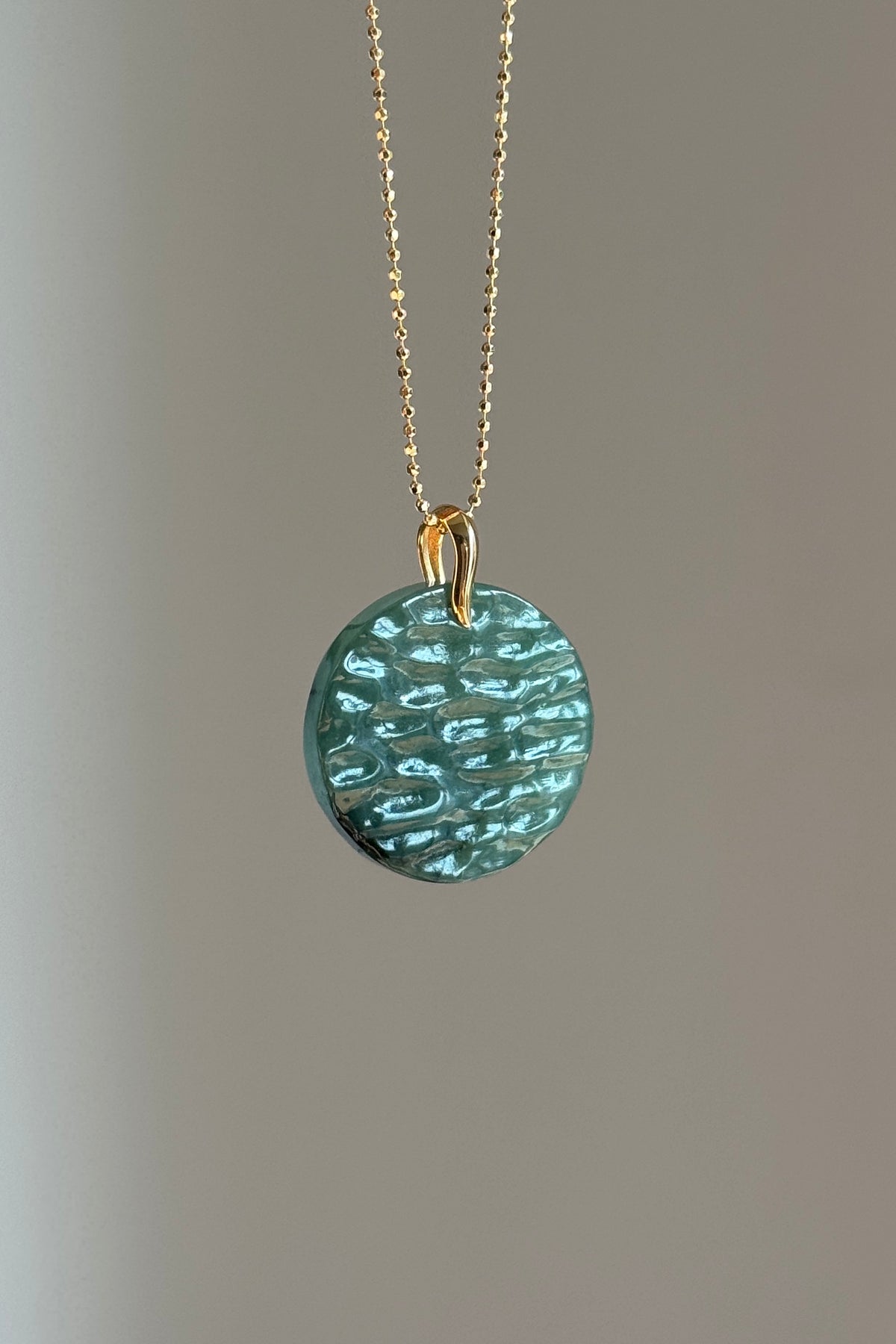 #P0573 "The West Lake" Icy Lake Green Ink Jadeite Jade 18K Yellow Gold Pendant