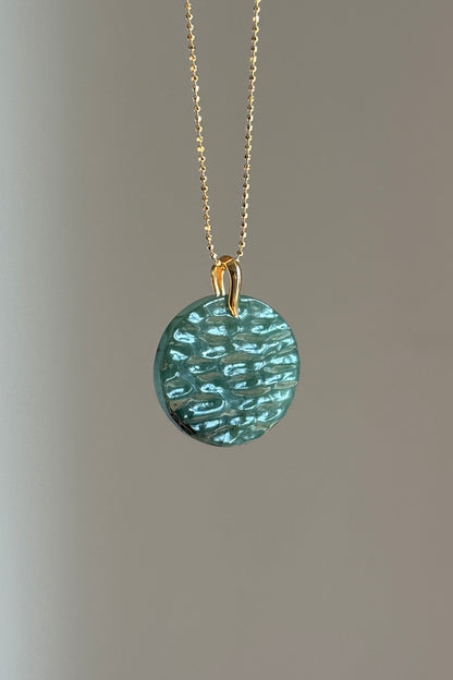 #P0573 "The West Lake" Icy Lake Green Ink Jadeite Jade 18K Yellow Gold Pendant