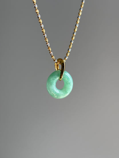 #P0519 "Bi" Vivid Green Jadeite Jade Donut 18K Yellow Gold Pendant