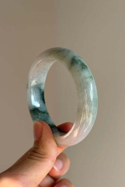 #0434 Icy Green Flower Lavender Jade Bangle Size 50.7